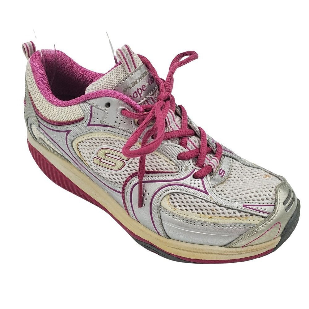 SKECHERS Shape Ups White Leather Platform Toning Sneakers Tennis Shoes Size 7